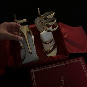 Rene Caovilla Metallic Gold Spiral-Strap High Heels